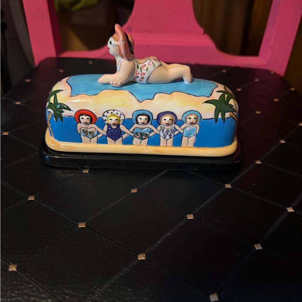 Colorful Ceramic Butter Dish with Swimmer Design